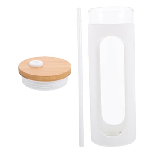 Ciieeo 1Set Iced Tea Glass Water Bottle with Lid and Straw Reusable Drinking Cup for Juice and Cold Brew Easy to Clean for Home Travel