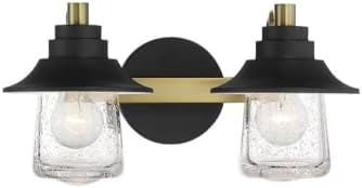 Minka Lavery 4892-685 Westfield Manor Clear Seedy Glass Bath Vanity Wall Mount Fixture, 2-Light 120 Total Watts, 8" H x 16" W, Sand Coal with Soft Brass