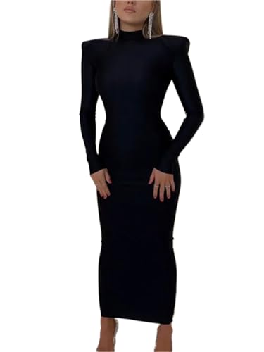 Robe longue moulante à manches longues femme pour soirée élégante de mi-saison