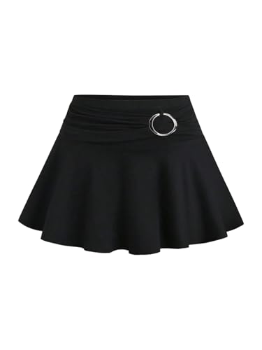 MakeMeChic Women's Ruched A Line Mini Skirt Metal Ring Ruffle Hem Y2K Short Skirts