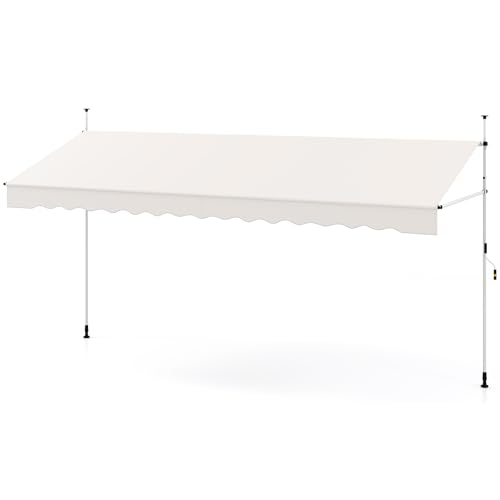 COSTWAY Klemmmarkise, 400 cm Balkonmarkise ohne Bohren mit Handkurbel, Höhenverstellbar & UV-beständig, Markise Sonnenschutz Outdoor für Terrasse Balkon Garten (400 cm,Weiß)