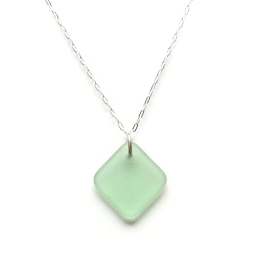 Sea Glass Delicate Diamond Pendant (Seafoam, 20 Cable Chain)