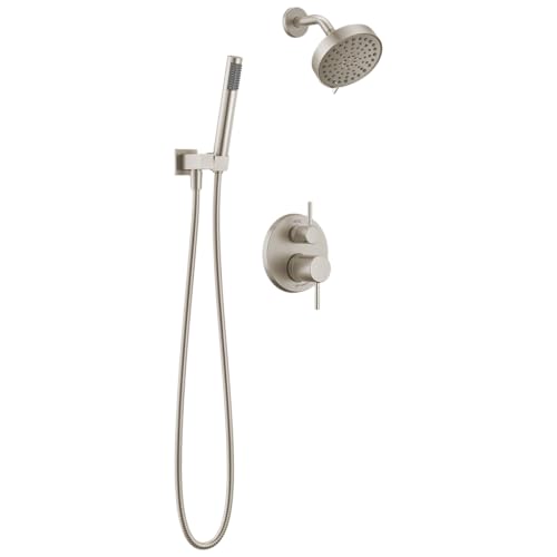 Delta Modern Round Shower System Faucet Set Brushed Nickel 6-inch Shower Head and Handle Set Valve Trim Kit SpotShield Stainless T342704-SP (Valve Not Included)