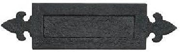 Image of Ironmongery Solutions® Black Antique Fleurs De LYS Letter Plate – Decorative Vintage Sprung Front Door Letterbox Plate – 365x90mm – Classic Antique Finish