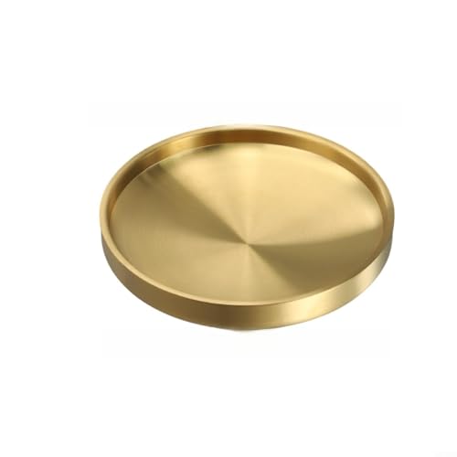 Honseadek Bandeja redonda de doble capa de acero inoxidable dorado con base antideslizante, elegante plato de servir para fiestas, mesas de comedor y mesa de café (17 cm)