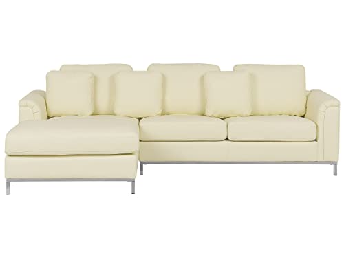 Beliani 4-Sitzer Ecksofa Echtleder Hellbeige rechtsseitig...