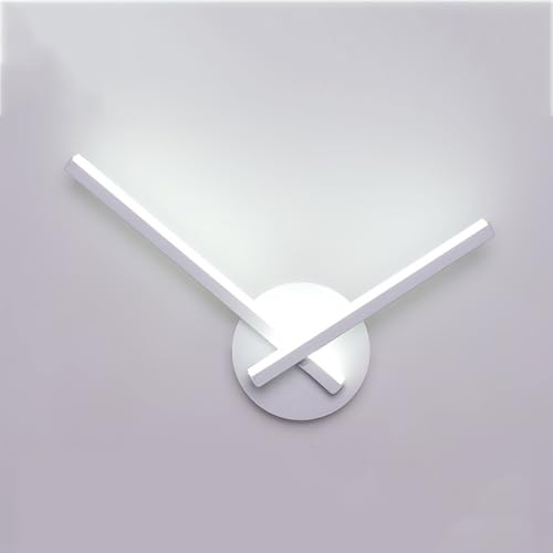 Modern Geometric LED Wall Sconce, Abstract Clock Hand Design, Black or White Finish, for Bedroom, Living Room, Dining Room, Study, Minimalist Contemporary Accent Lighting.(White)