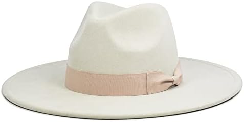 FLUFFY SENSE. Big Wide Brim Fedora Hat for Women - Nashville Outfits Western Hats Women's Felt Panama Rancher Hat (Ivory)