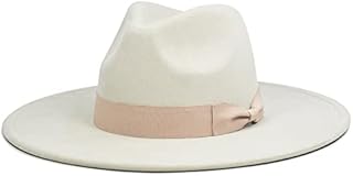 FLUFFY SENSE. Big Wide Brim Fedora Hat for Women - Nashville Outfits Western Hats Women's Felt Panama Rancher Hat (Ivory)