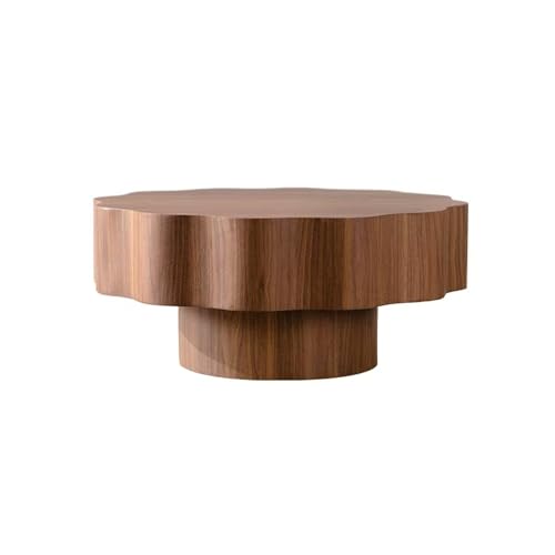 Scalloped Edge Coffee Table,Irregular Round MDF Wood Grain Sticker Center