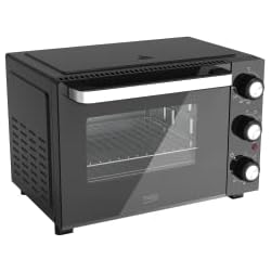 Mini Horno Con Ventilador Beko BMF20B - Horno eléctrico, estufa ventilada, 20 litros, 1400 W, 4 funciones, temporizador de 60 minutos, temperatura hasta 230°, negro, 44,5 x 30,7 x 36,5 cm, 9 kg