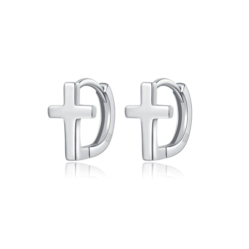 Reffeer Sterling Silver Cross Huggie Hoops