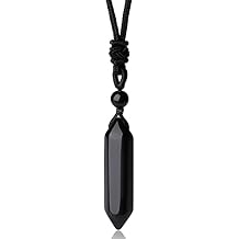 YATOJUZI Obsidian Healing Crystal Stone Necklace Hexagonal Pointed Pendant Necklaces Adjustable Rope Natural Gemstone Necklace Reiki Enger Quartz Jewelry for Women Men