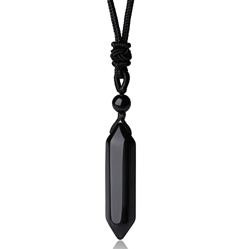 YATOJUZI Obsidian Healing Crystal Stone Necklace Hexagonal Pointed Pendant Necklaces Adjustable Rope Natural Gemstone Necklace Reiki Enger Quartz Jewelry for Women Men
