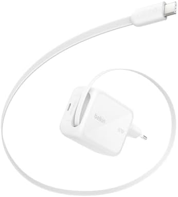 Belkin USB C Ladegerät 67W mit Einziehbarem 1 m USB-C-Kabel + USB-C-Anschluss, GaN iPhone Schnellladegerät, USB Adapter für die Serien iPhone 17, 16, Galaxy S26, AirPods, Tablets,