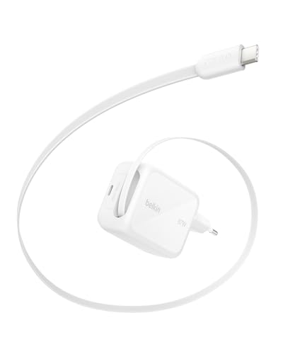 Belkin USB C Ladegerät 67W mit Einziehbarem 1 m USB-C-Kabel + USB-C-Anschluss GaN iPhone Schnellladegerät USB Adapter für die Serien iPhone 17 16 Galaxy S26 AirPods Tablets MacBook Chromebook