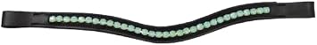 Green Crystal Stone Leather Browband | Bridle Part with Softy Padding | Curved Shape Padded Equestrian Browband for Dressage by SABA International