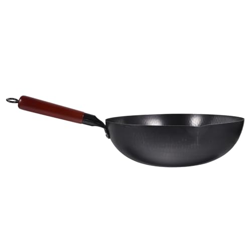 Wok de hierro fundido con mango de madera resistente miniatura 1