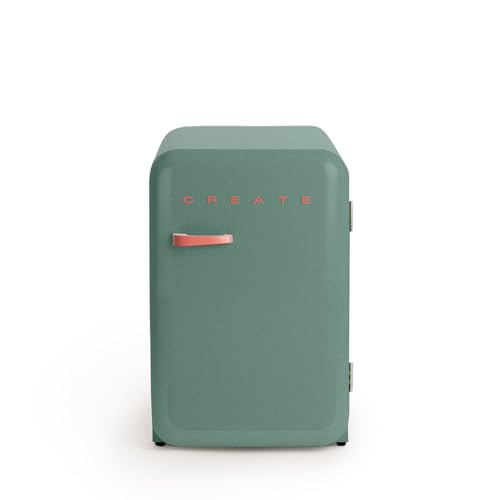 CREATE / RÉTRO FRIGO 83.5 ARGENT/Réfrigérateur vert sauge avec poignée brique / 98W, basse consommation, 2 étagères, régulateur de température, porte-bouteilles, 56x54x84cm.