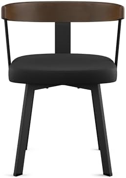 Amisco Lars Dining Chair with Wood Backrest - Black Faux Leather/Brown Wood/Black Metal - Thumbnail 2