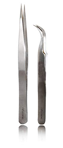 Alluring Silver Tweezers for Eyelash Extensions - Strong Curved, Straight