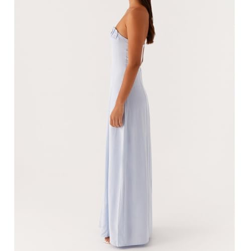 Image of Women Tube Top Maxi Dress 2025 Elegant Sleeveless Strapless Ruched Flowy Summer Long Wedding Party Cocktail Dresses