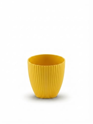 Image of Yellow Plastic Flower Pot for Indoor & Outdoor Plants | Decorative Round Planter | Lightweight Garden Pot