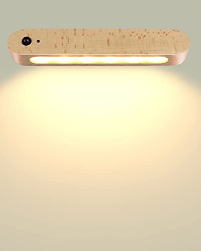 Eamplest Applique Murale intérieure, Applique Murale LED avec détecteur de Mouvement Applique Murale en Bois, USB Rechargeable Applique Murale Moderne pour Chambre Couloir escalier (Blanc Chaud) Cover