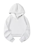 Hilinker Womens Cute Long Sleeve Cropped Hoodies Drawstring Hooded Sweatshirt White Large