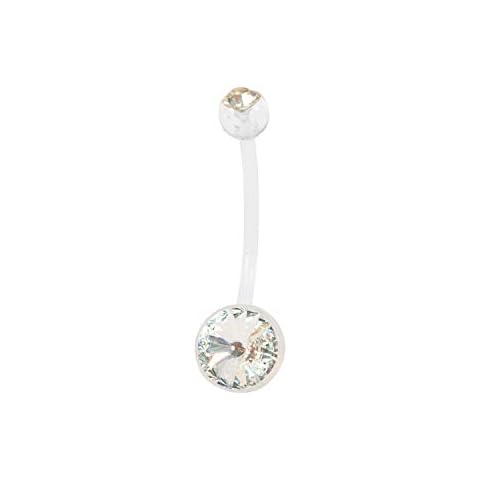 Loving My Bump Pregnancy Maternity Belly Navel Bar Bars Belly Button Ring Bioflex Plastic Flexible Double Jewel PTFE Retainer (Clear) Cover