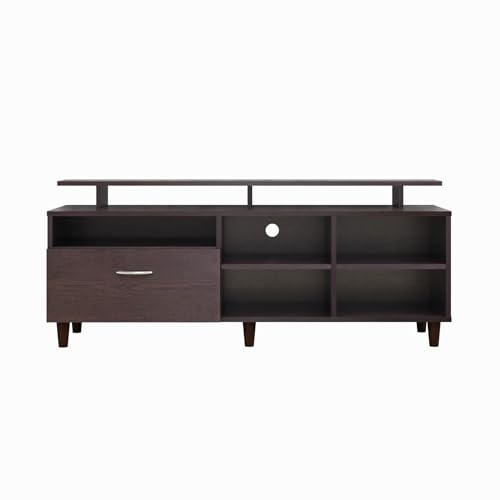 Image of VIKI Modern TV Unit for Living Room | Engineered Wood TV Cabinet with 1 Drawer Storage, 2 Open Shelves & Extension, Entertainment Unit, 140W x 48H x 40D cm | DIY | 1 Year Warranty (Wenge)