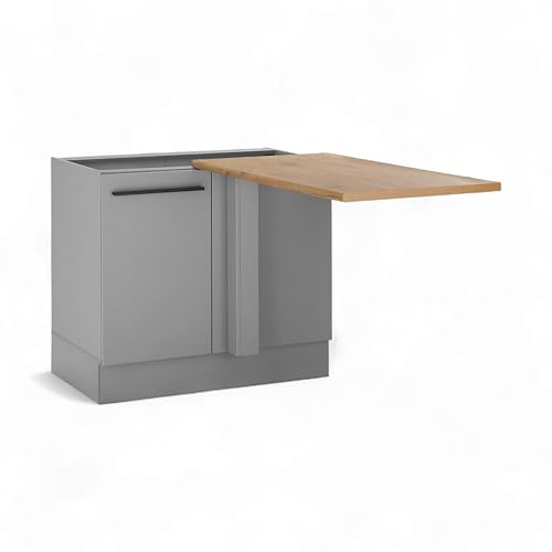 Denver Eckschrank Küche mit Arbeitsplatte in Grau, Lancelot Eiche Optik - Geräumiger Eck-Unterschrank mit viel Stauraum - 112 x 90 x 60 cm (B/H/T)