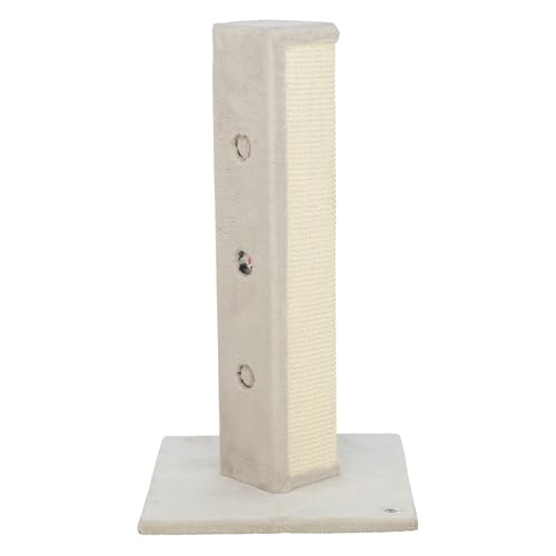TRIXIE Soria Kratzbaum 80 cm - Katzenkratzbaum mit weichem Stoff bezogenem Boden und strapazierfähigem Sisalseil - mit Peek-a-Boo Ausschnitten, Versteckspiel und Suchen Katzenspielzeug - in Greige