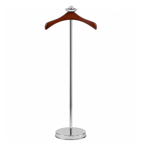 Image of LOCOMOTO Stainless Steel Coat Stand | Heavy Duty Garment Hanger Stand Rack | Cloth Stand for Office, Home, Showroom & Boutique | Rust Proof Durable Coat Hanger Stand (WOODEN HANGER)