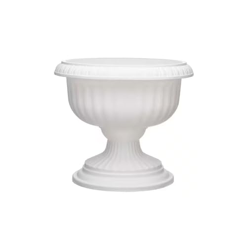 shopior Flower and Herb Plastic Urn Pots | Hourglass Shape - Indoor Outdoor Decor | Wall Planters | Plant Pots for Succulents and more | Urn Flower Pots for Garden, Balcony - 42cm (1, White)