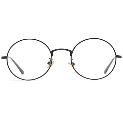 Musivon Gafas redondas sin fuerza – Gafas de disfraz para hombre y mujer, gafas de níquel, Negro , 50 x 20 mm