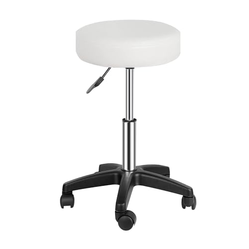 F2C Leather Adjustable Bar Stools Swivel Chairs Facial Massage Spa Salon Stool with Wheels White/Black (White)