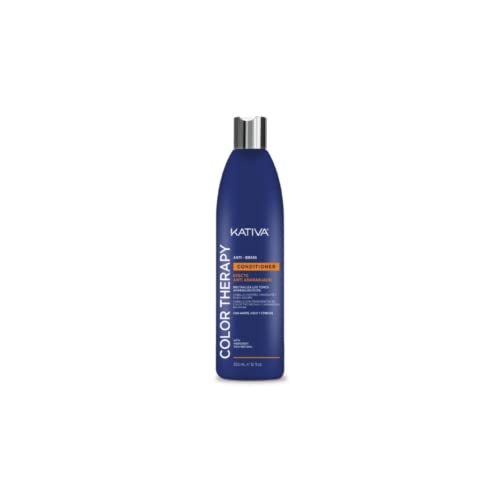 KATIVA Color Therapy Anti-Brass | Acondicionador Matizador 355 ml | Acondicionador Pelo Efecto Anti-Amarillo | Karité, Coco y Cítricos | Sin Sal, Sulfatos Ni Parabenos | Cabello Rubio