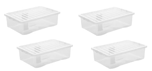 Khanary Clear Plastic Storage Boxes with Lids Clip Locking Compact Stackable Versatile Under bed Optimization Boxes Home Office Garage Kitchen Shoes Clothes Toys 32 L-UK Made (4)
