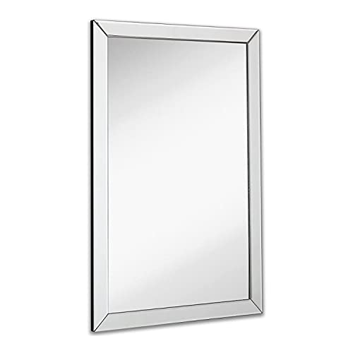 Hamilton Hills 24x36 Inch Rectangular Polished Silver Framed Mirrors for Wall | Large Luxury Mirror with 2in Angled Beveled Edge Frame | Hanging Vanity for Hallway, Entry, Bedroom & Bathroom Mirror