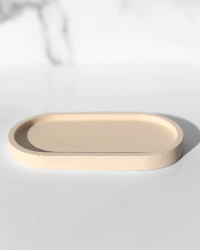 Janet Gwen Rose Concrete Oval Tray | Small Countertop Organizer Tray | Vanity Trays For Bathroom And Home Decor | Bathroom Counter Tray | Decorative Tray | Trinket Tray | Stone Tray #TOP2