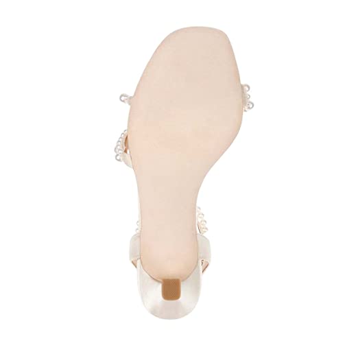 XYD Women's Pearl Kitten Heel Open Toe Sandals Silk Satin Rhinestone Dress Prom Wedding Shoes3