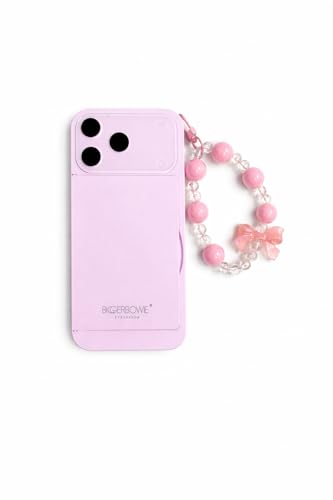 Image of 2 in 1 Faux Phone Case Makeup Palette with Mirror & Applicator | Pastel Portable Eyeshadow Kit | Compact Travel Makeup Box with Beaded Strap (Pink)