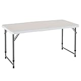  Acan Tradineur - Mesa Plegable de Metal y plástico con Altura Ajustable, 2 Posiciones, asa de Transporte, Playa, Camping (Blanco, 58,5/74,5 x 120 x 61 cm)