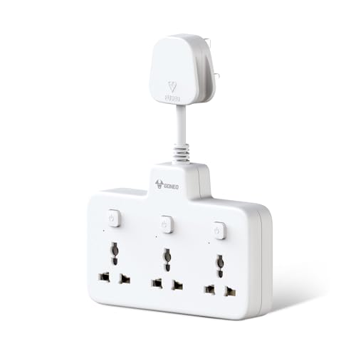 GONGNIU 3 in 1 Power Strip Extension Plug with Individual Switches 3 Outlets Multi Plug Power Extension Socket Wall Mount Surge Protector Universal Extension for Home Office