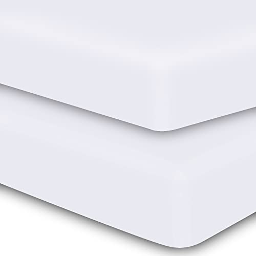 Image of MOONQUEEN 2-Pack Baby Fitted Crib Sheets - Soft Breathable Microfiber Toddler Nursery Sheet Set for Boys and Girls, Fits Standard Size Crib Mattress 28 x 52 x 8in, White
