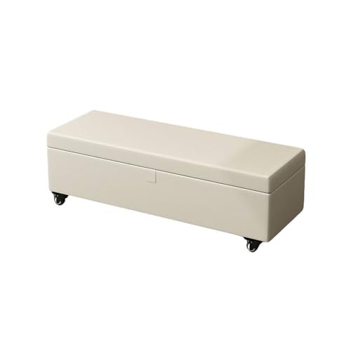 Puff Almacenaje con RuedasTaburete Reposapiés Pie De Cama para Sala De Estar Dormitorio Entrada Versátil para Entrada Asiento Otomano(White2,120x45x40cm)
