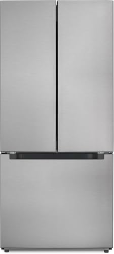 Yubefaso 30-Inch Counter Depth French Door Refrigerator, 18.5 Cu. Ft. 3-Door Stainless Steel Fridge with Deep Freezer Drawers, Humidity-Control Crispers, Digital Temperature Control (KM-RERFDSS-18C)