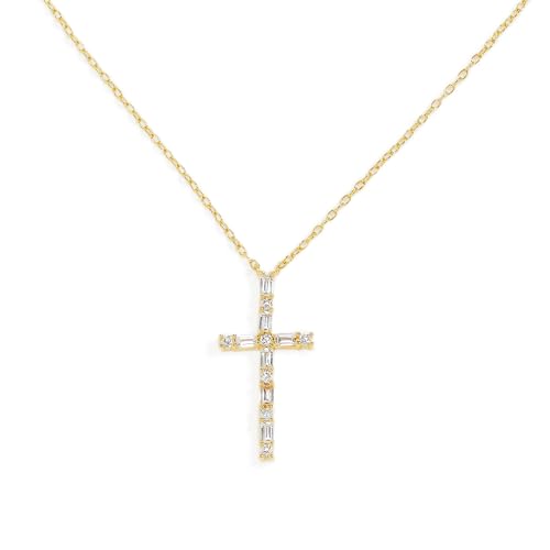 JTV Cross Necklace for Women - 18K Yellow Gold Over Sterling Silver - 0.51CTW White Cubic Zirconia Pendant - Tarnish-Resistant Religious Gift - 18