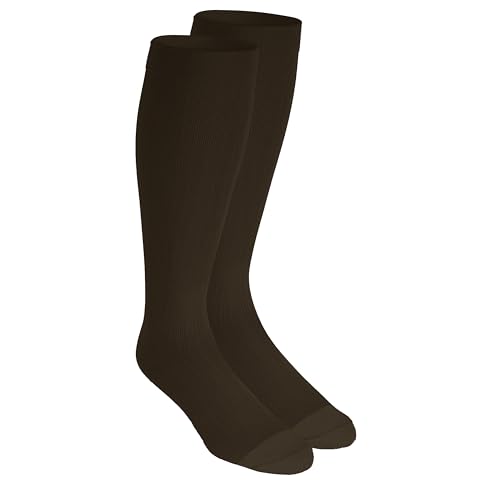 Image of NuVein Men's Compression Socks, 20-30 mmHg Support, Dress Trouser Style, Over Calf Knee High, Brown, Medium